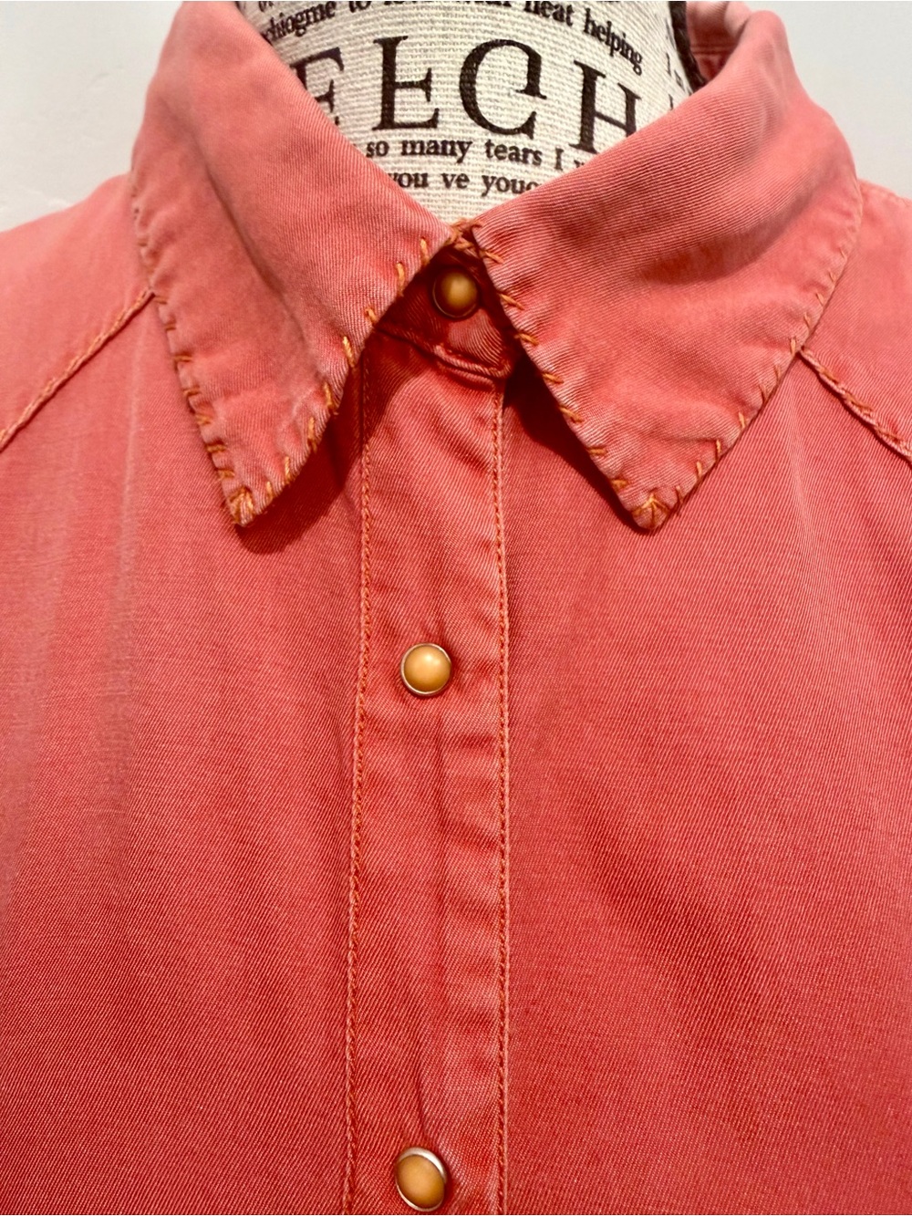 Vintage Ryan Michael Snap- Women's Coral Button-Down Shirt